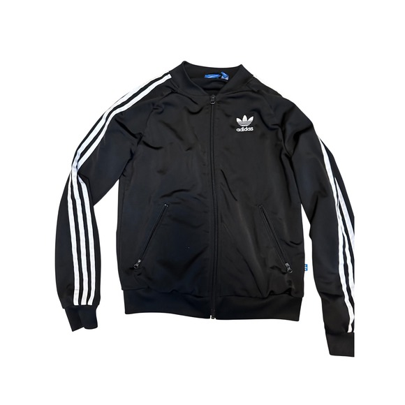 adidas Other - Kids Adidas Track Jacket Black White 3 Stripes Trefoil Logo Full Zip Size S‎